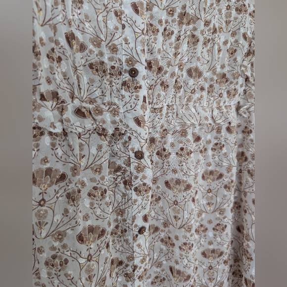ZARA Brown and Cream Long Sleeve Floral Top - Picture 5 of 6